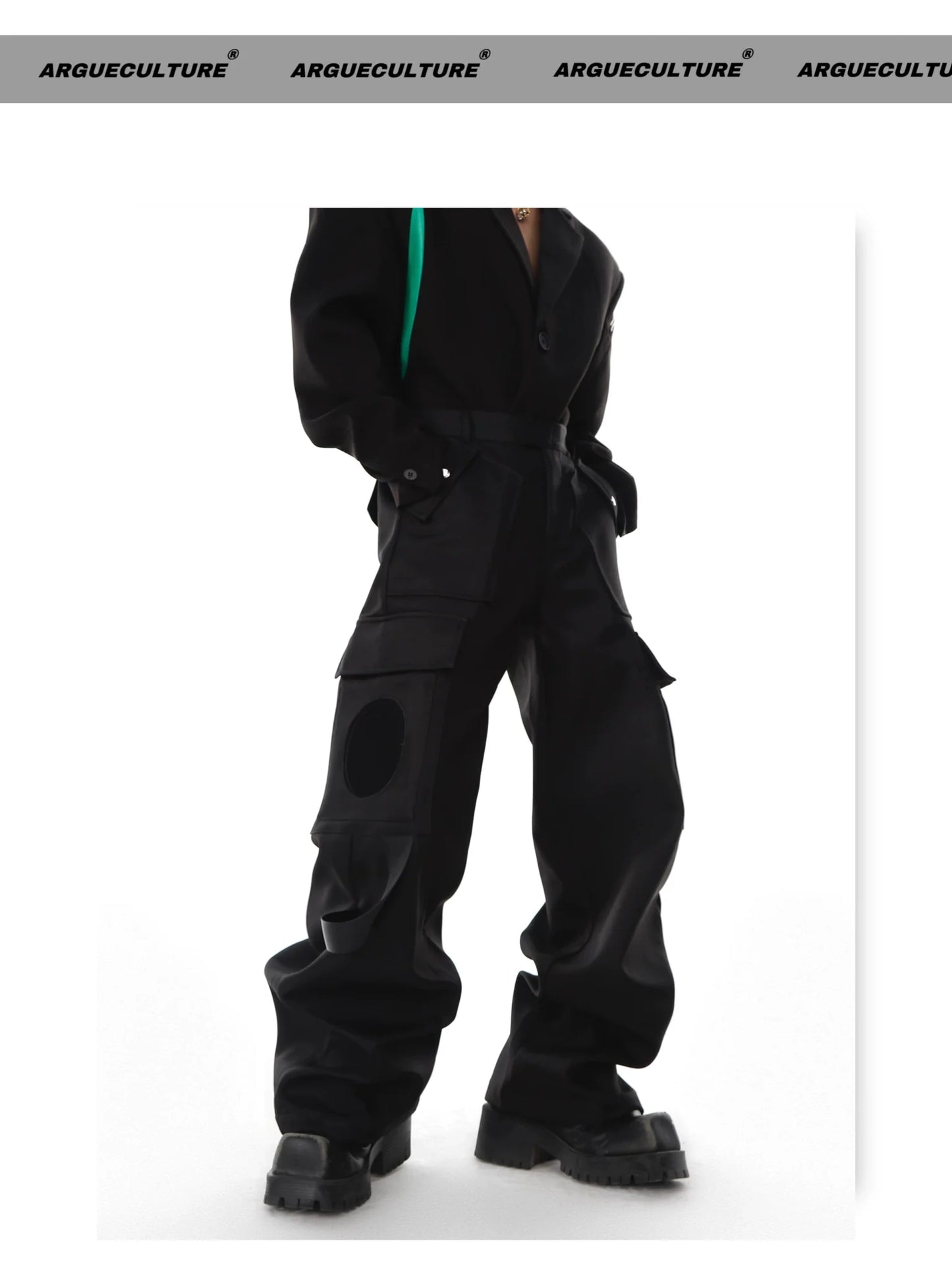 Versatile Wide-Leg Cargo Pants with Mirror Panel Patchwork