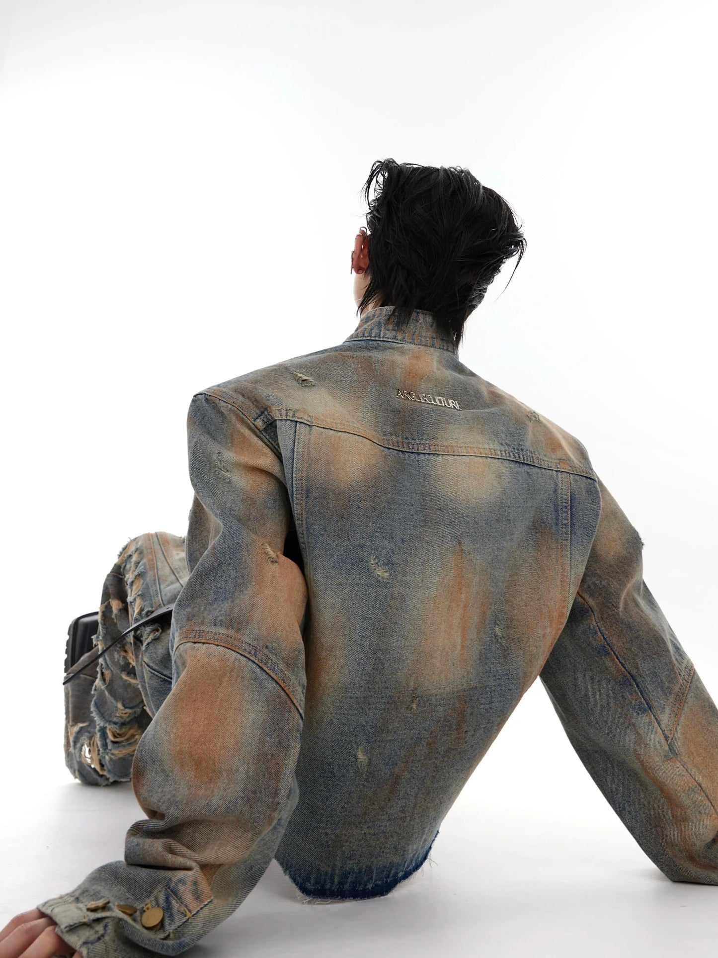 Vintage Post-Apocalyptic Distressed Denim Suit | Heavy-Duty Aged Jacket with Flared Jeans