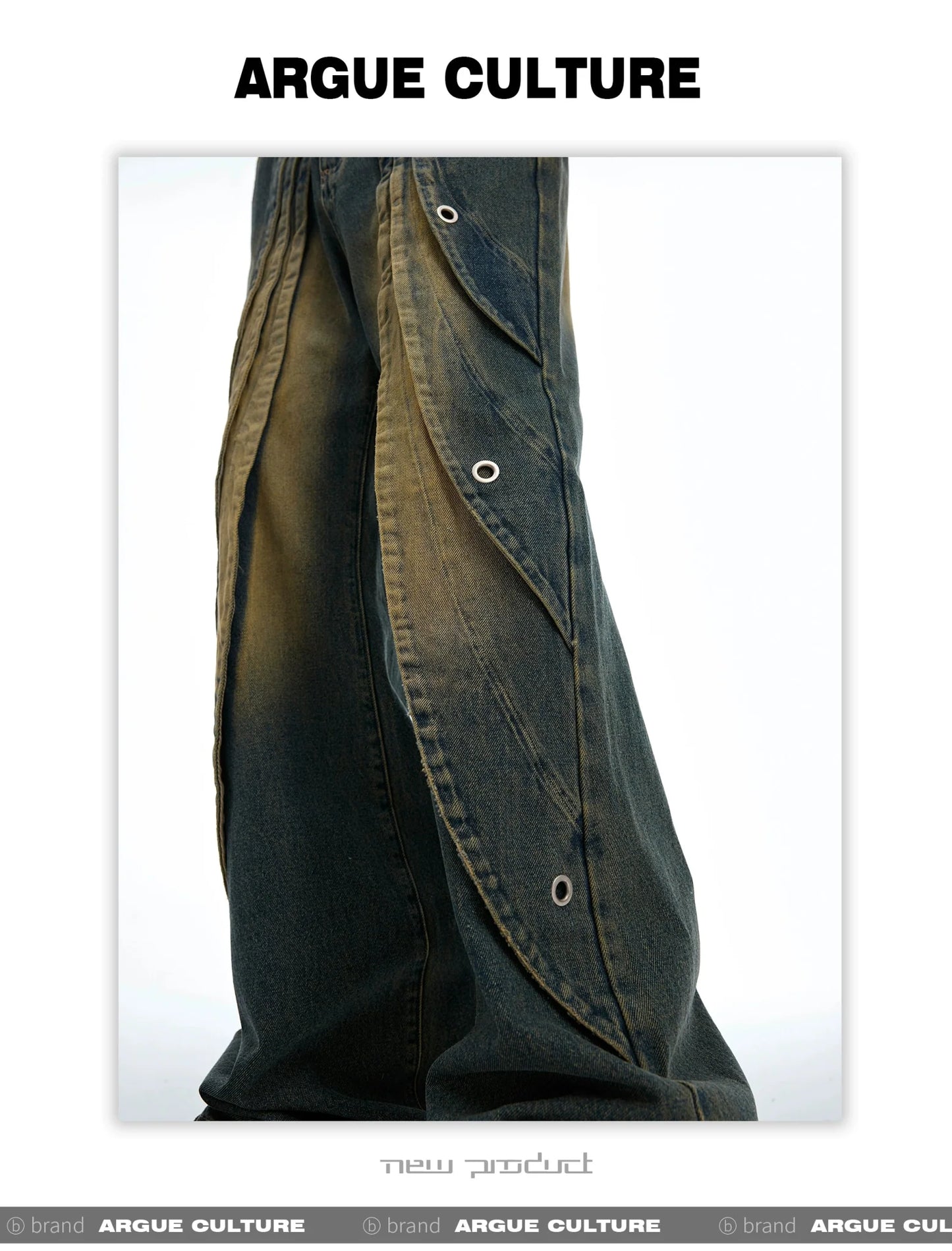 Vintage Washed Pleated Denim Pants with Metal Ring Design