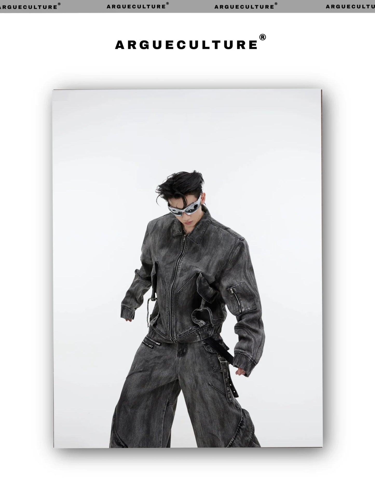 Wasteland Punk Distressed Denim Suit with Jacket and Cargo Pants