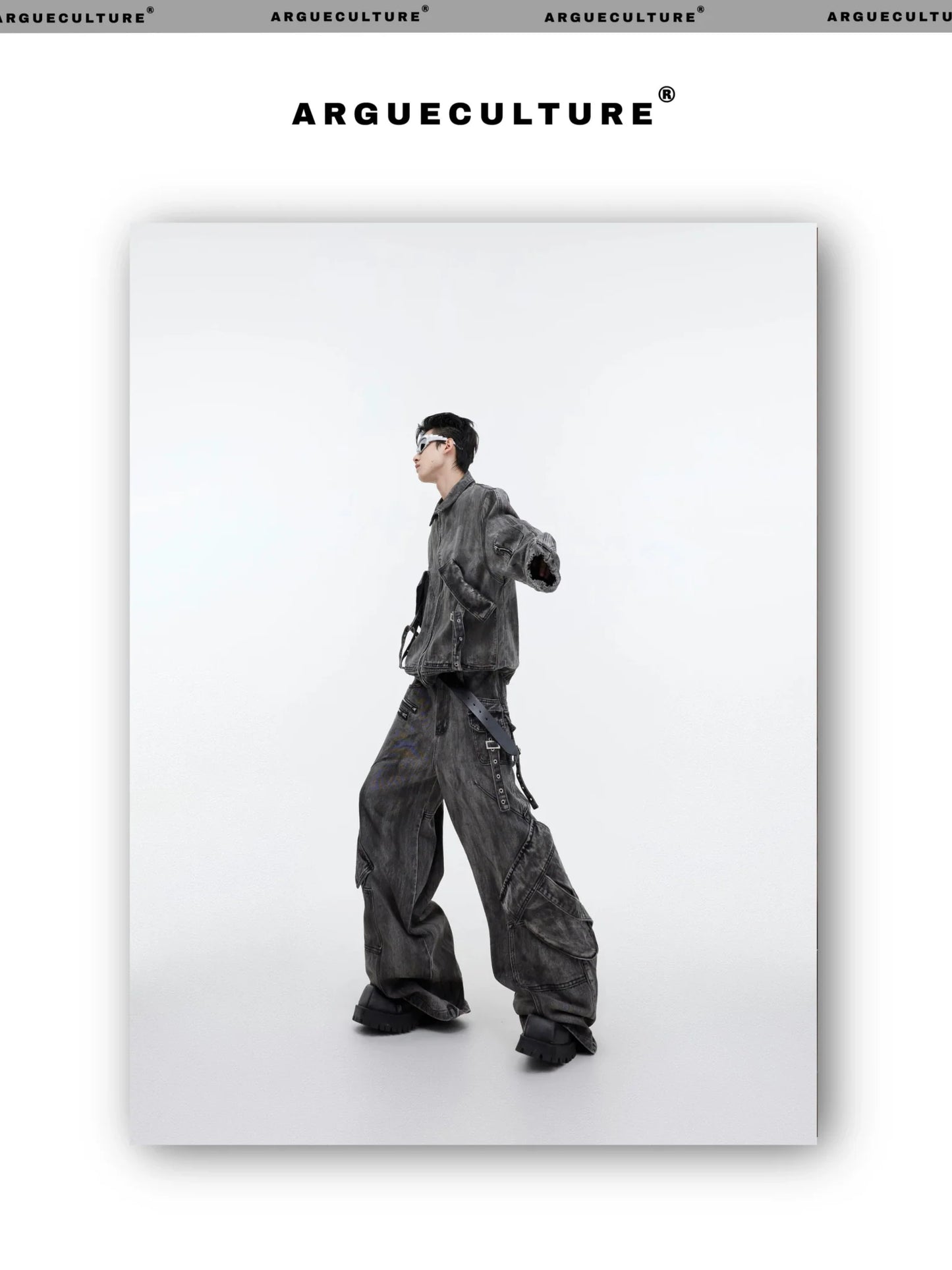 Wasteland Punk Distressed Denim Suit with Jacket and Cargo Pants