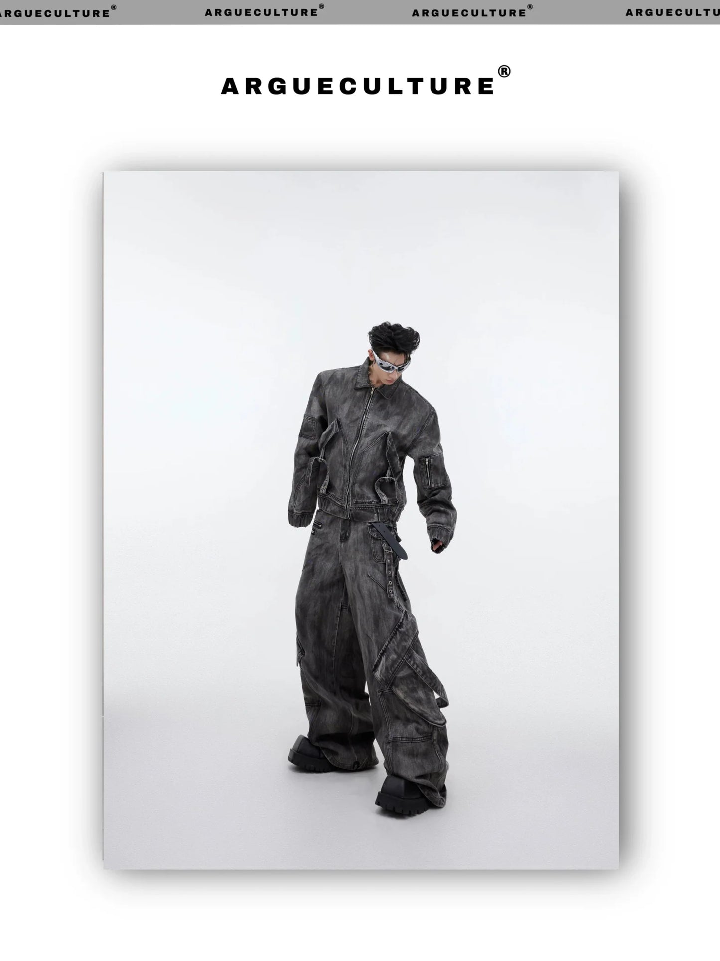 Wasteland Punk Distressed Denim Suit with Jacket and Cargo Pants