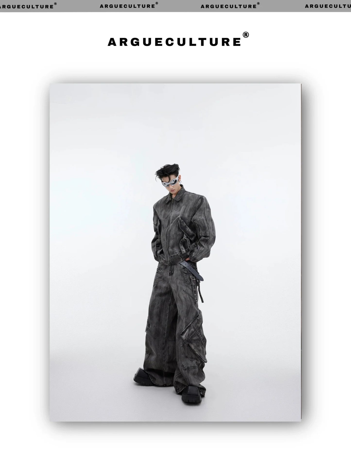 Wasteland Punk Distressed Denim Suit with Jacket and Cargo Pants