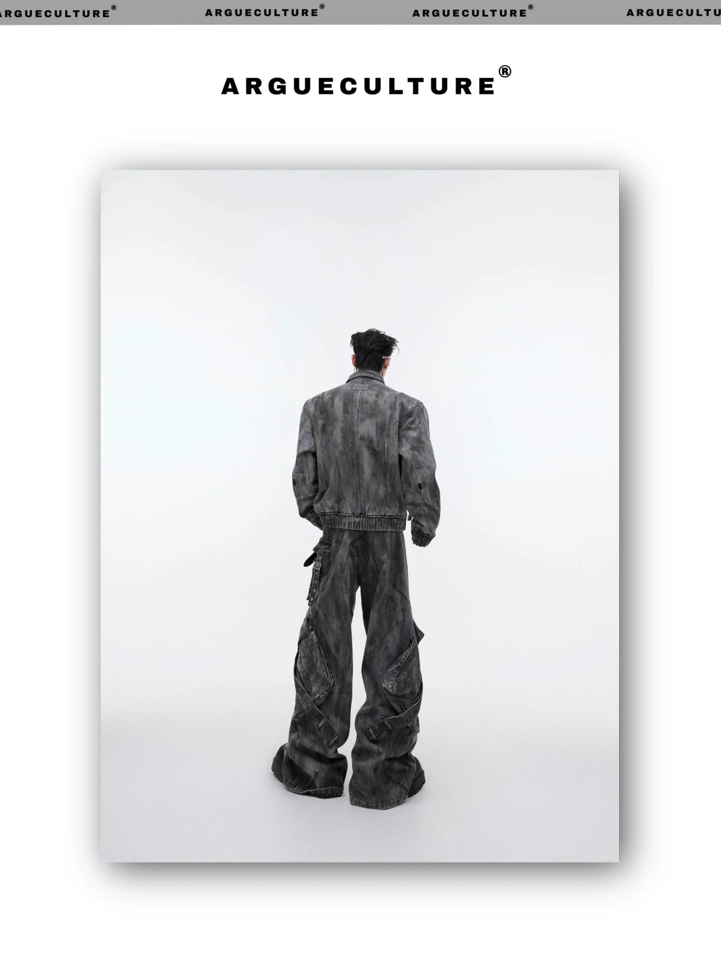 Wasteland Punk Distressed Denim Suit with Jacket and Cargo Pants