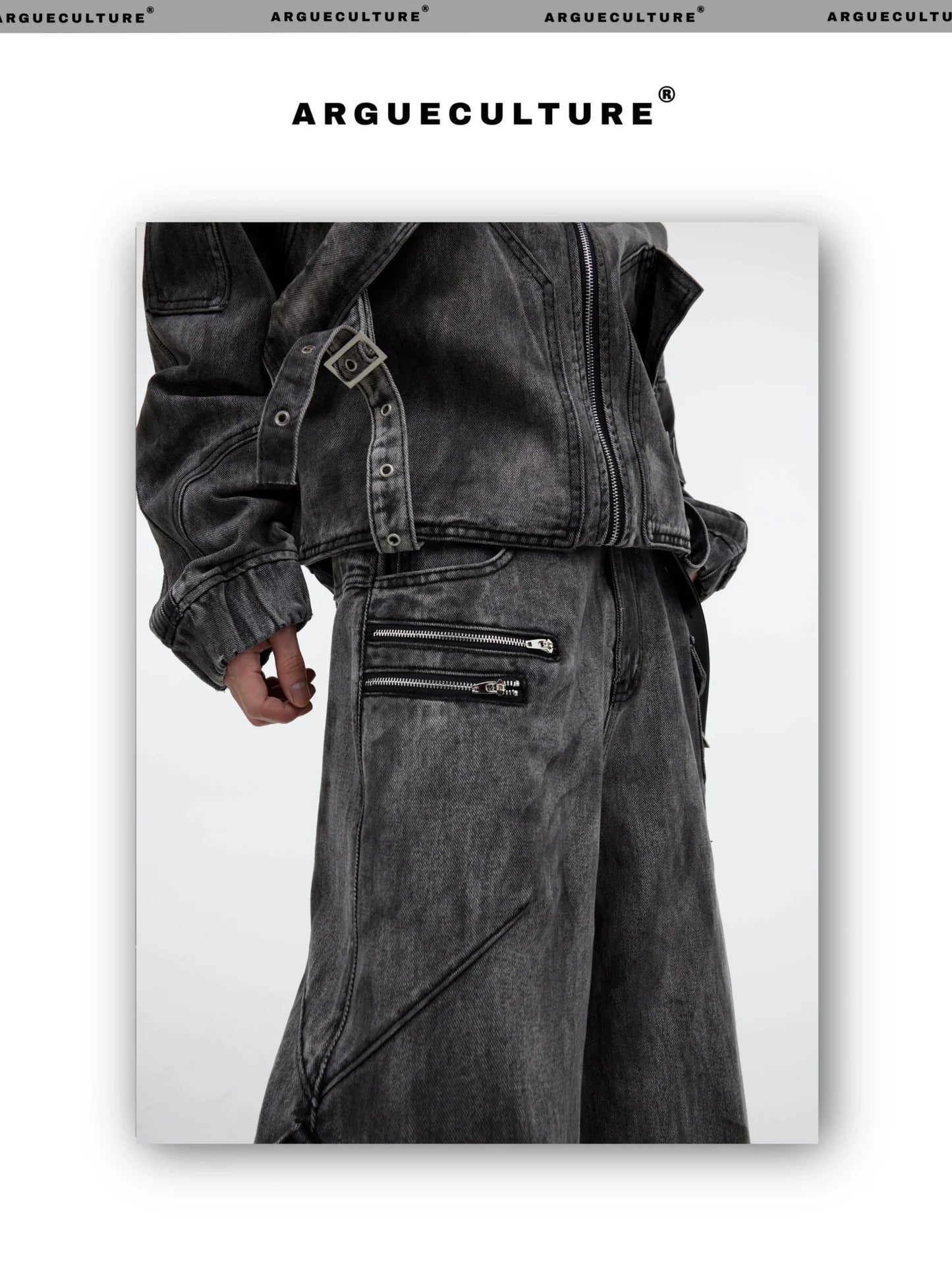 Wasteland Punk Distressed Denim Suit with Jacket and Cargo Pants