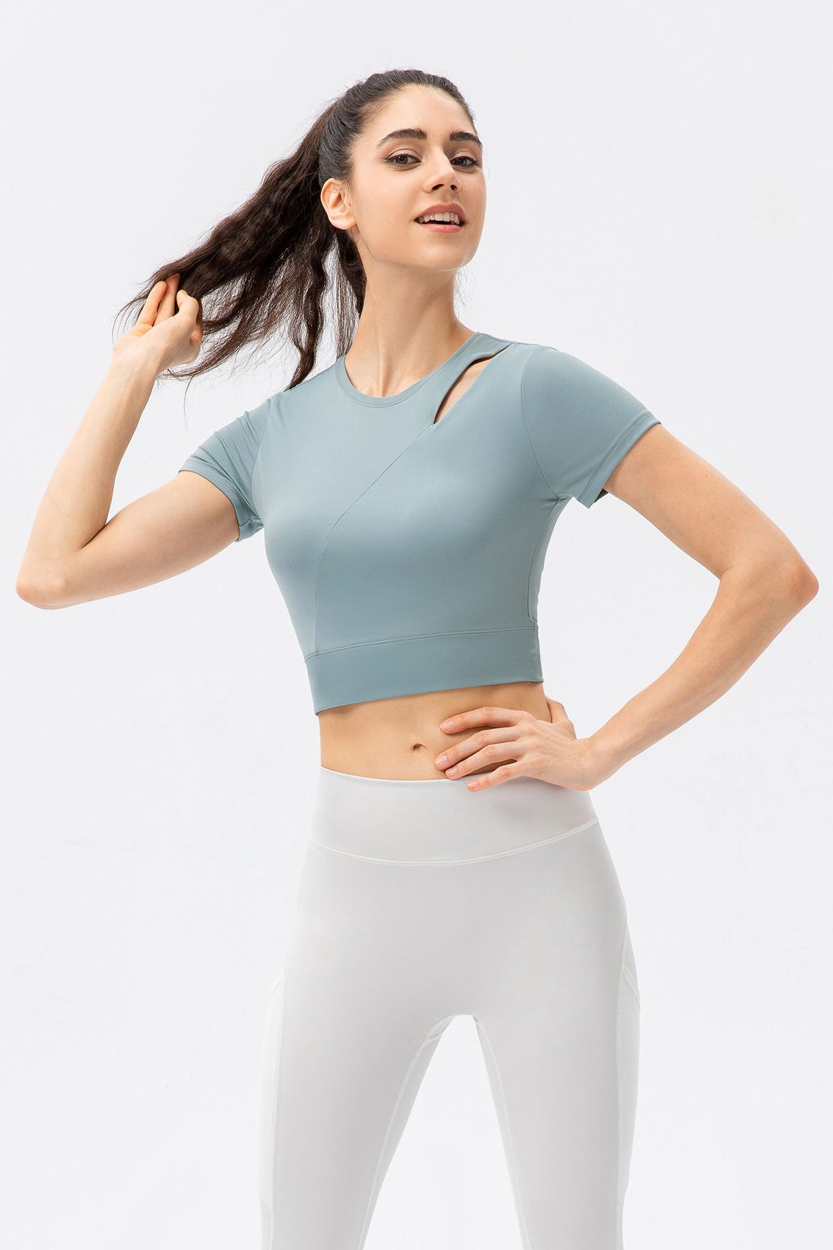 Side Cutout Crop Top with Built in Bra