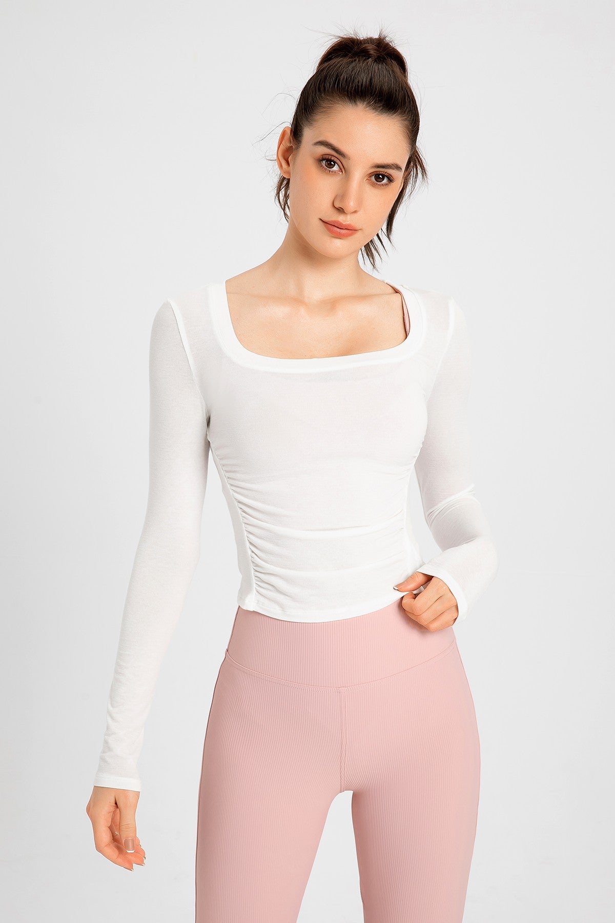 Side Ruched Long Sleeve Crop Top