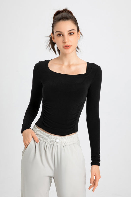 Side Ruched Long Sleeve Crop Top