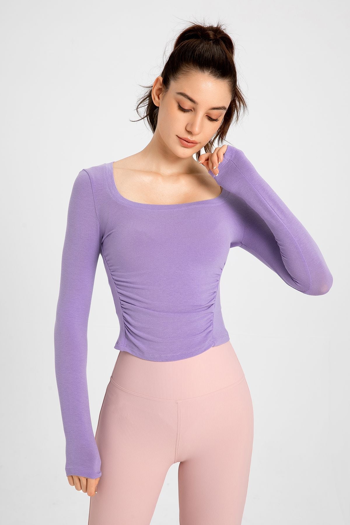 Side Ruched Long Sleeve Crop Top