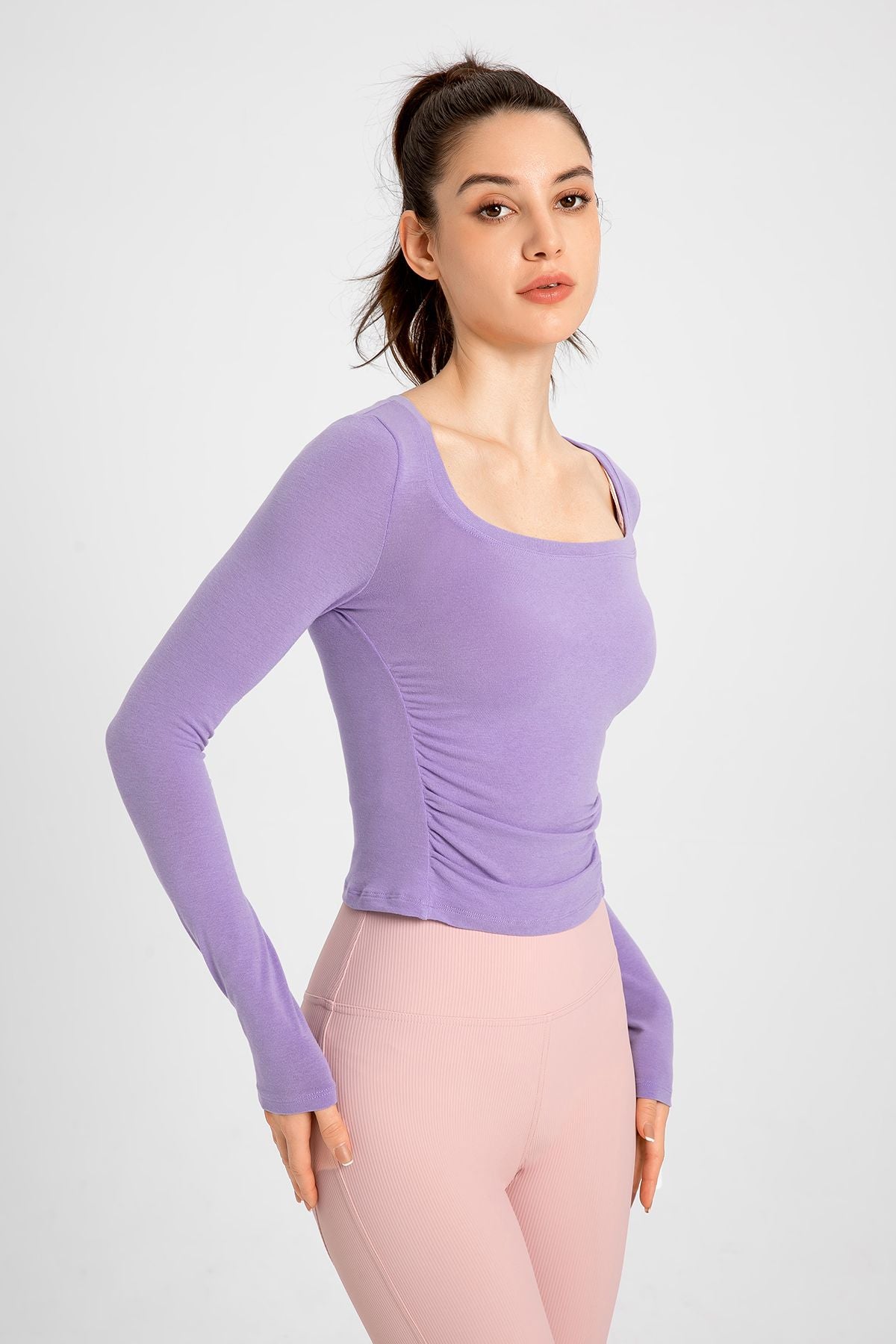 Side Ruched Long Sleeve Crop Top