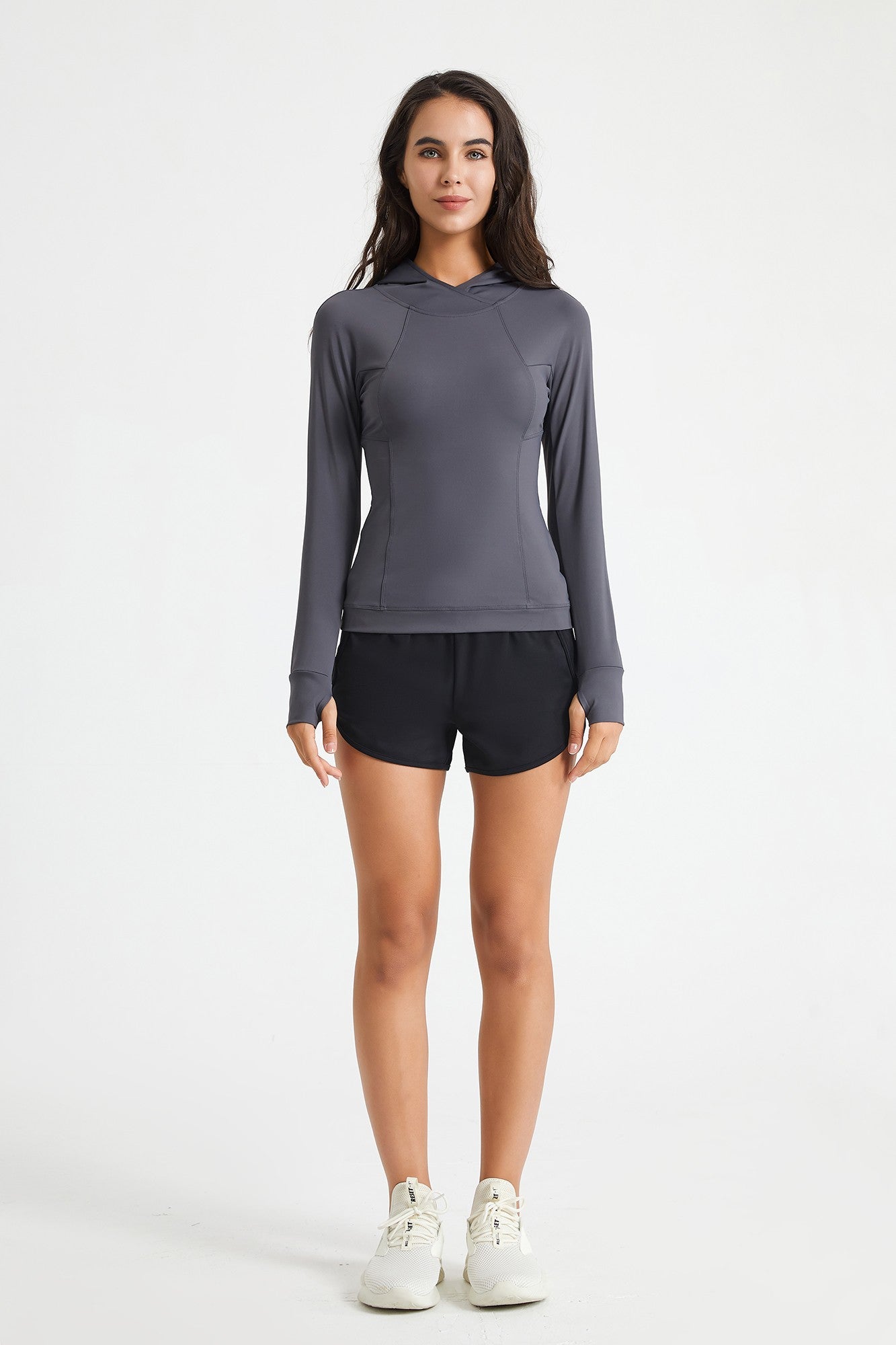 엄지 구멍이 있는 긴 소매 튜닉 스웨트셔츠