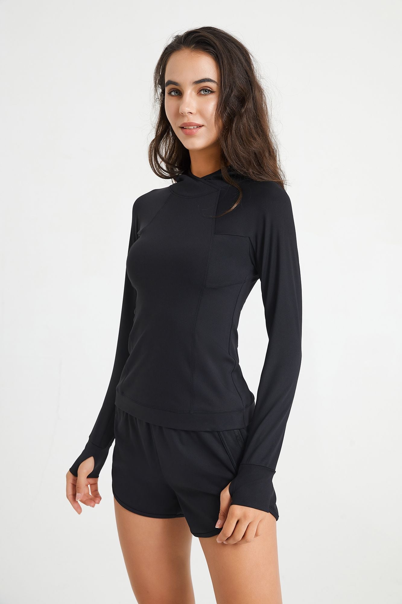 엄지 구멍이 있는 긴 소매 튜닉 스웨트셔츠