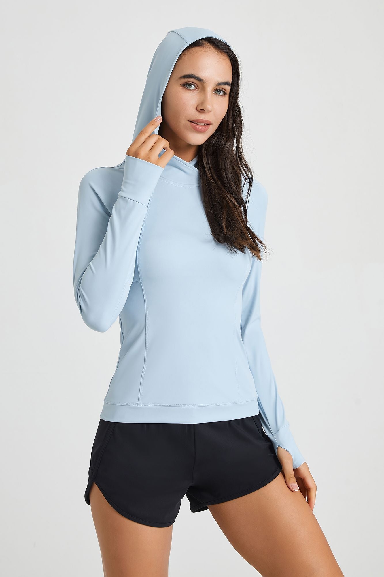 엄지 구멍이 있는 긴 소매 튜닉 스웨트셔츠