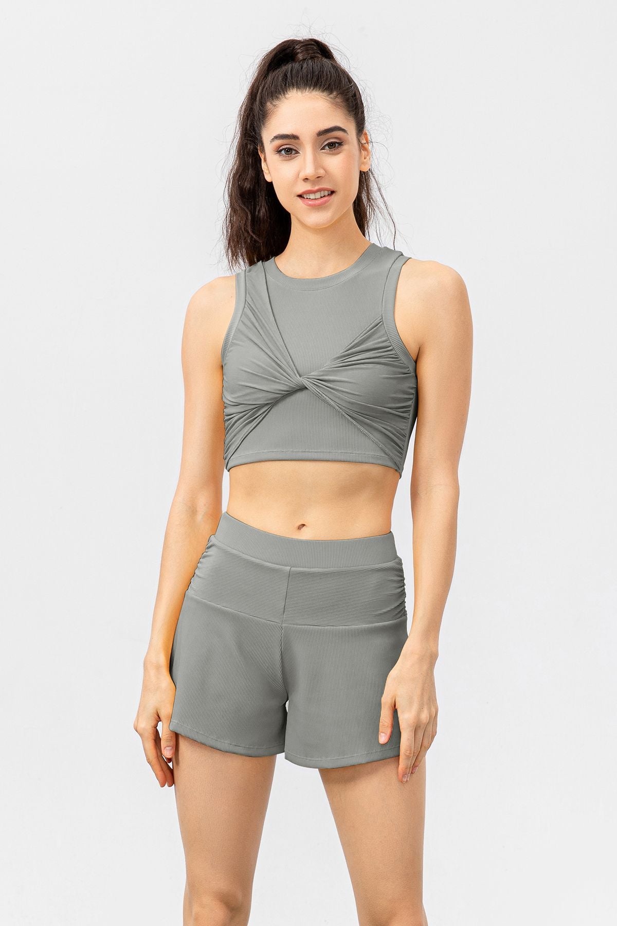 Ribbed Tank Top and Shorts Athleisure Set