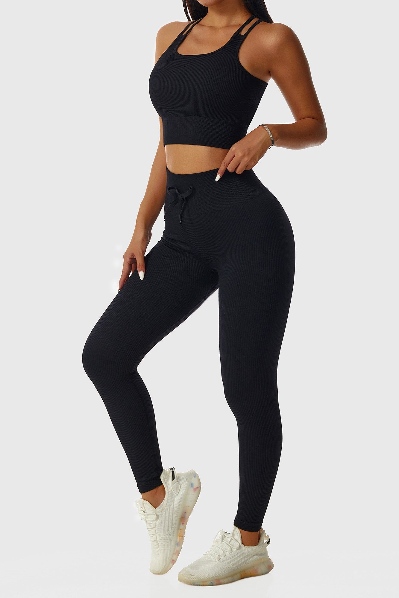 Ribbed Tie Front Seamless Workout Leggings