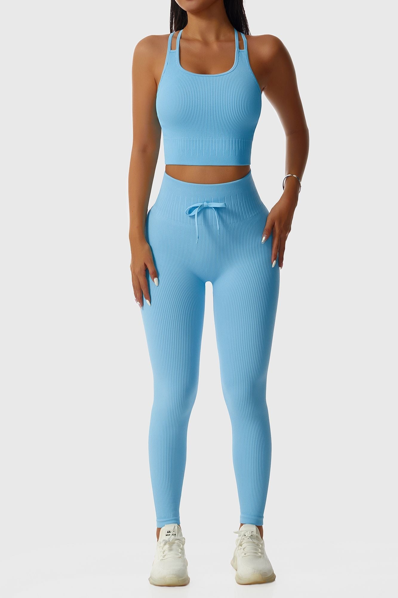 Ribbed Tie Front Seamless Workout Leggings