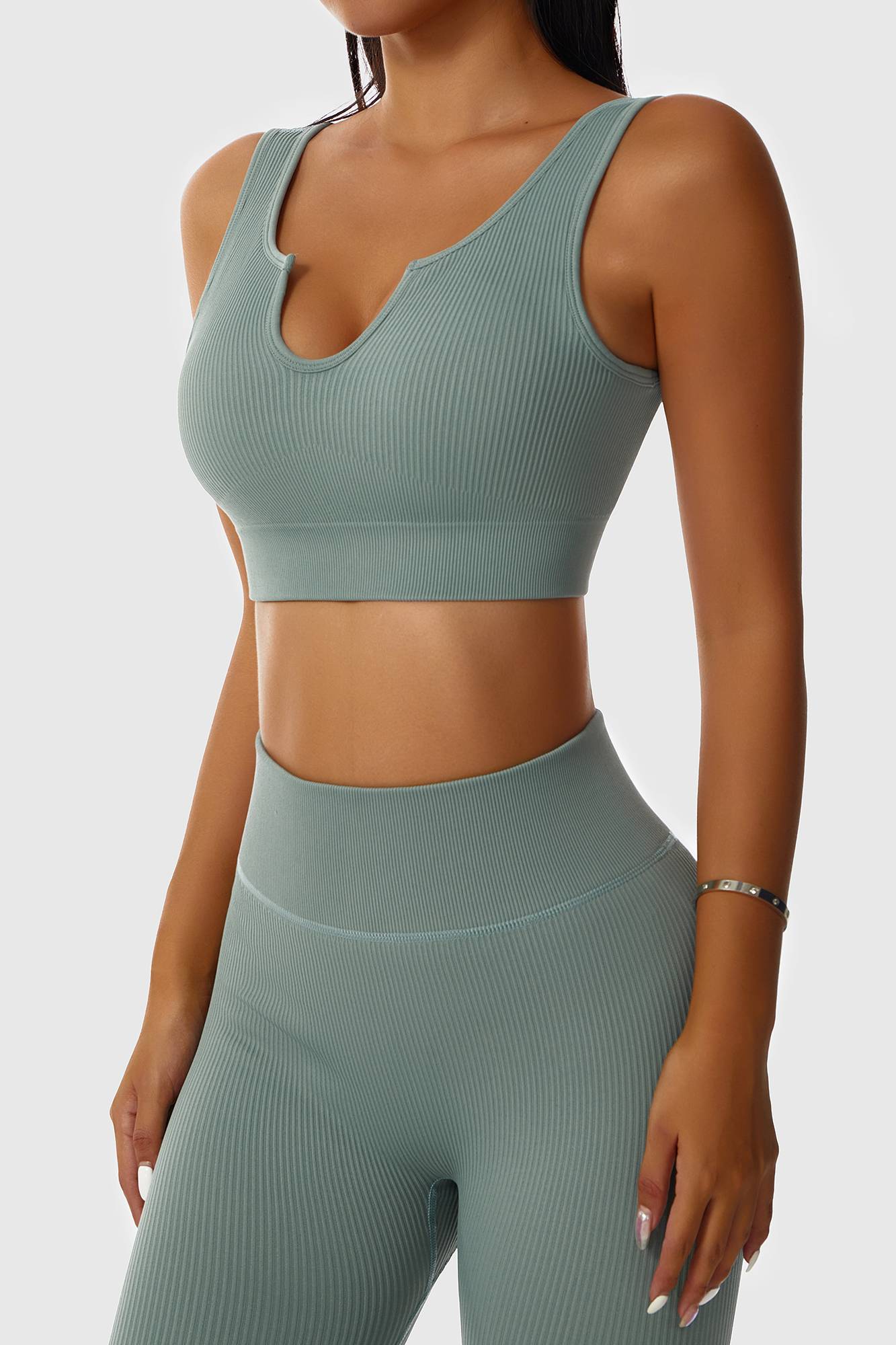 Ribbed U-Neckline Sports Bra