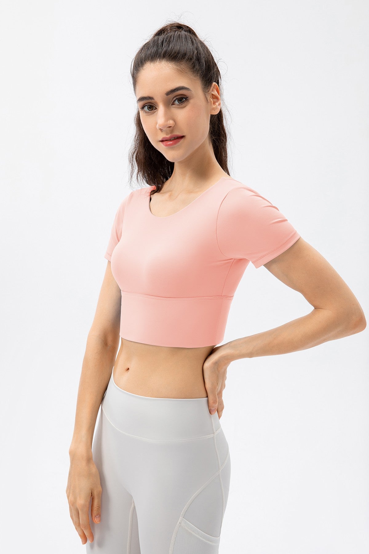 V-Back Crop Top with Built in Bra