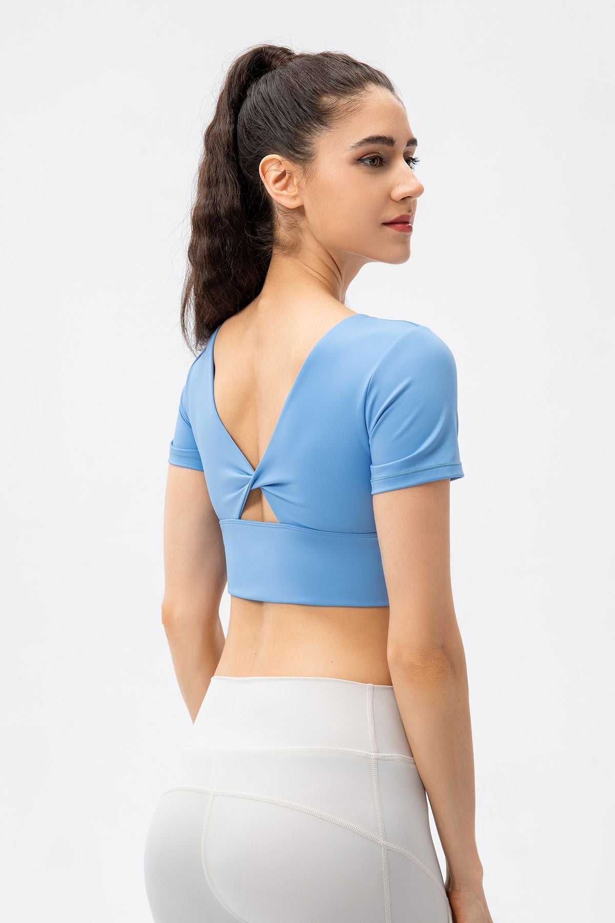 V-Back Crop Top with Built in Bra