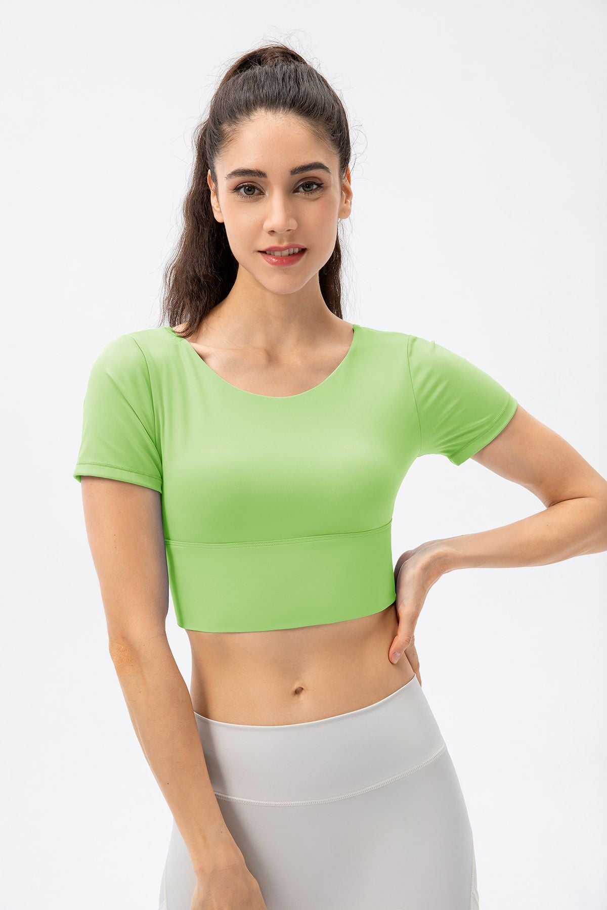 V-Back Crop Top with Built in Bra