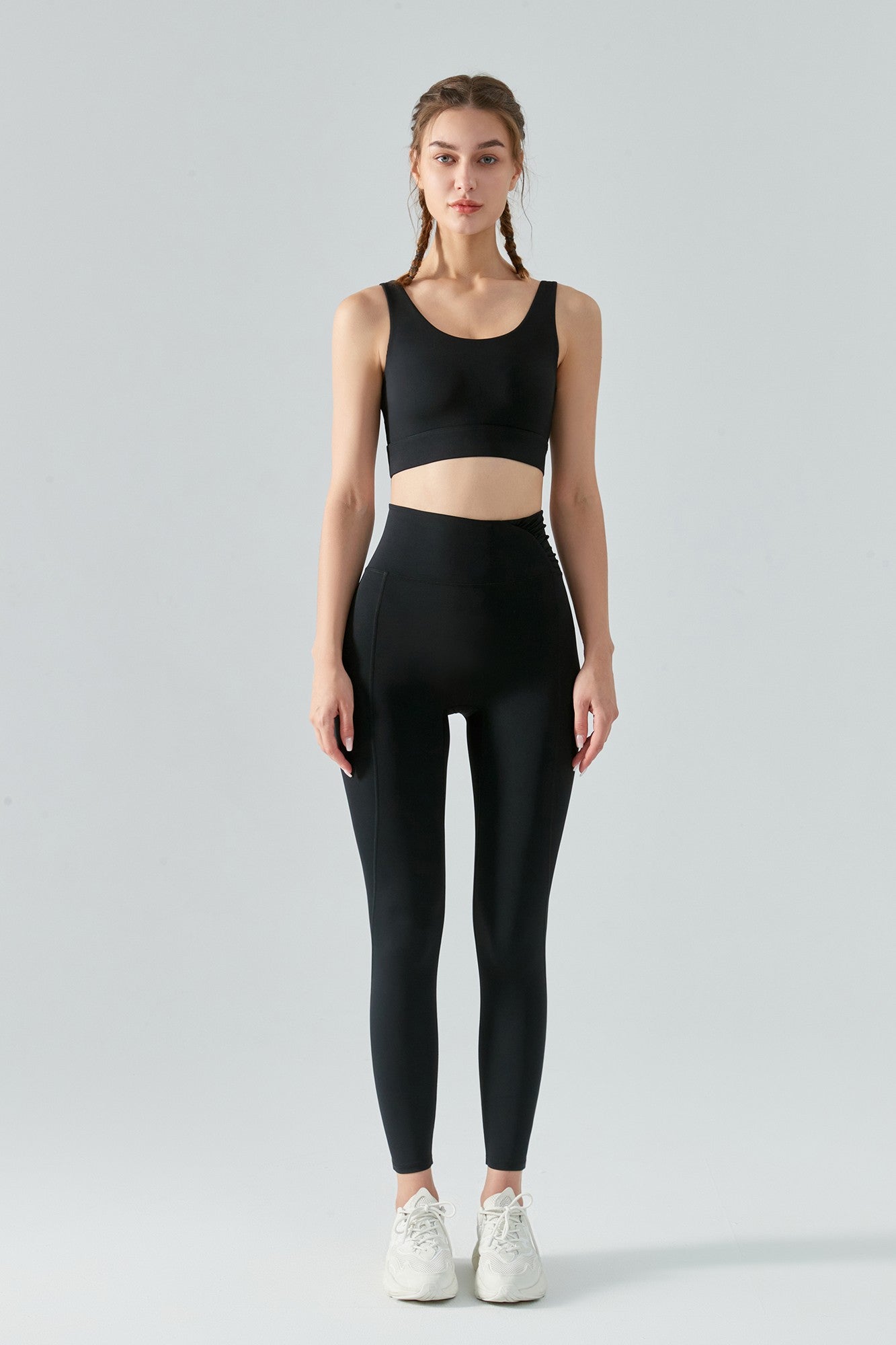 Side Ruched Asymmetrical Waistband Leggings