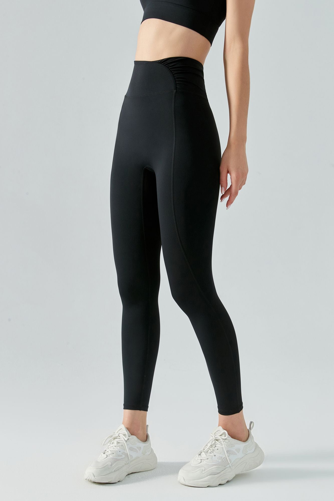 Side Ruched Asymmetrical Waistband Leggings