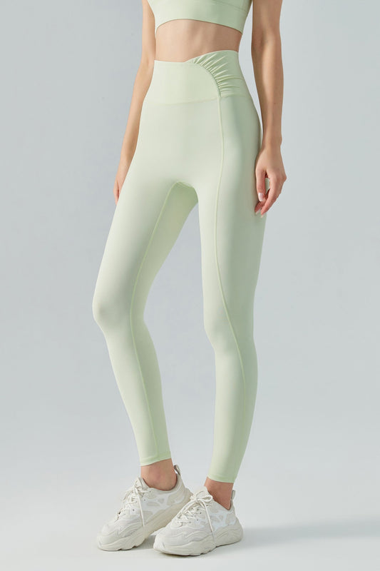 Side Ruched Asymmetrical Waistband Leggings