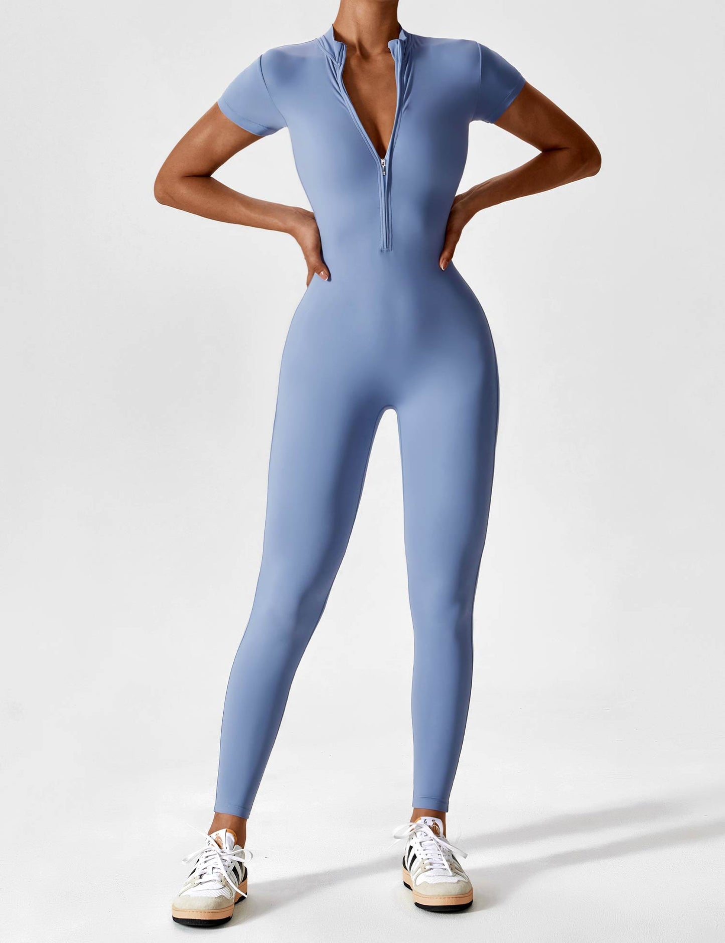 Short Sleeve Zipper Jumpsuit