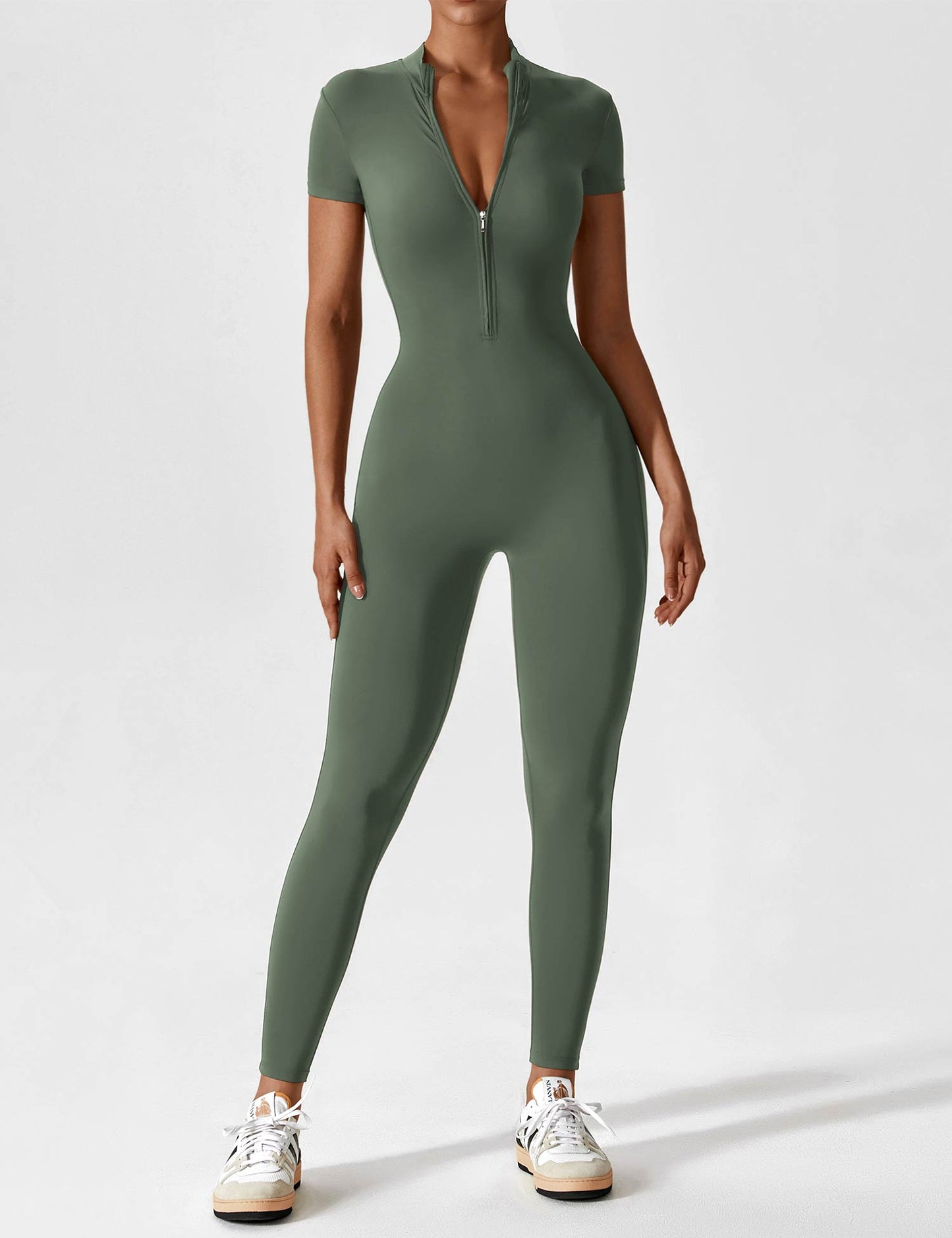 Long Sleeve/ Short Sleeve Zipper Jumpsuit