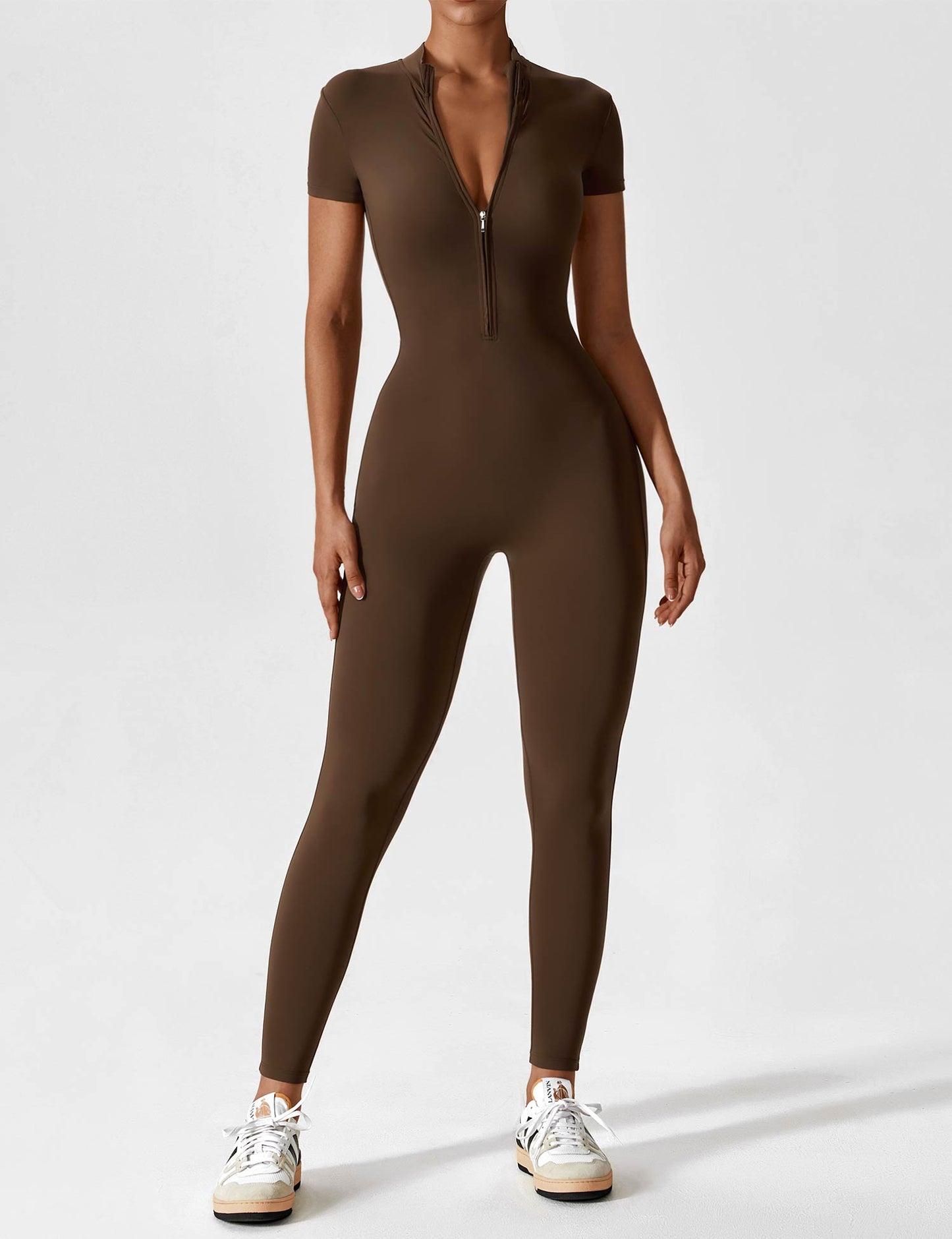 Long Sleeve/ Short Sleeve Zipper Jumpsuit