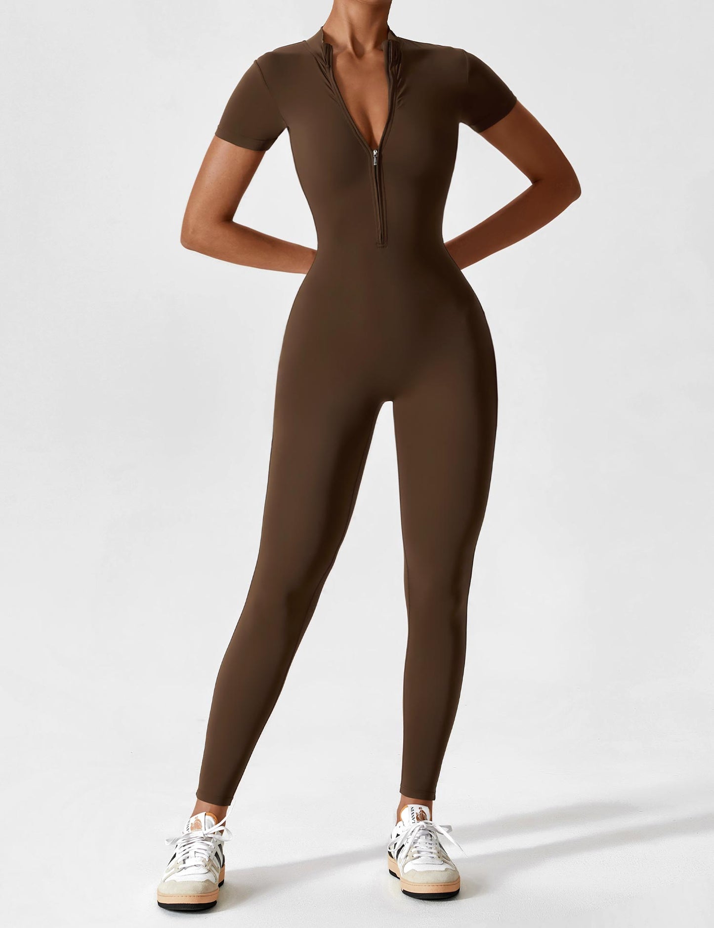 Long Sleeve/ Short Sleeve Zipper Jumpsuit