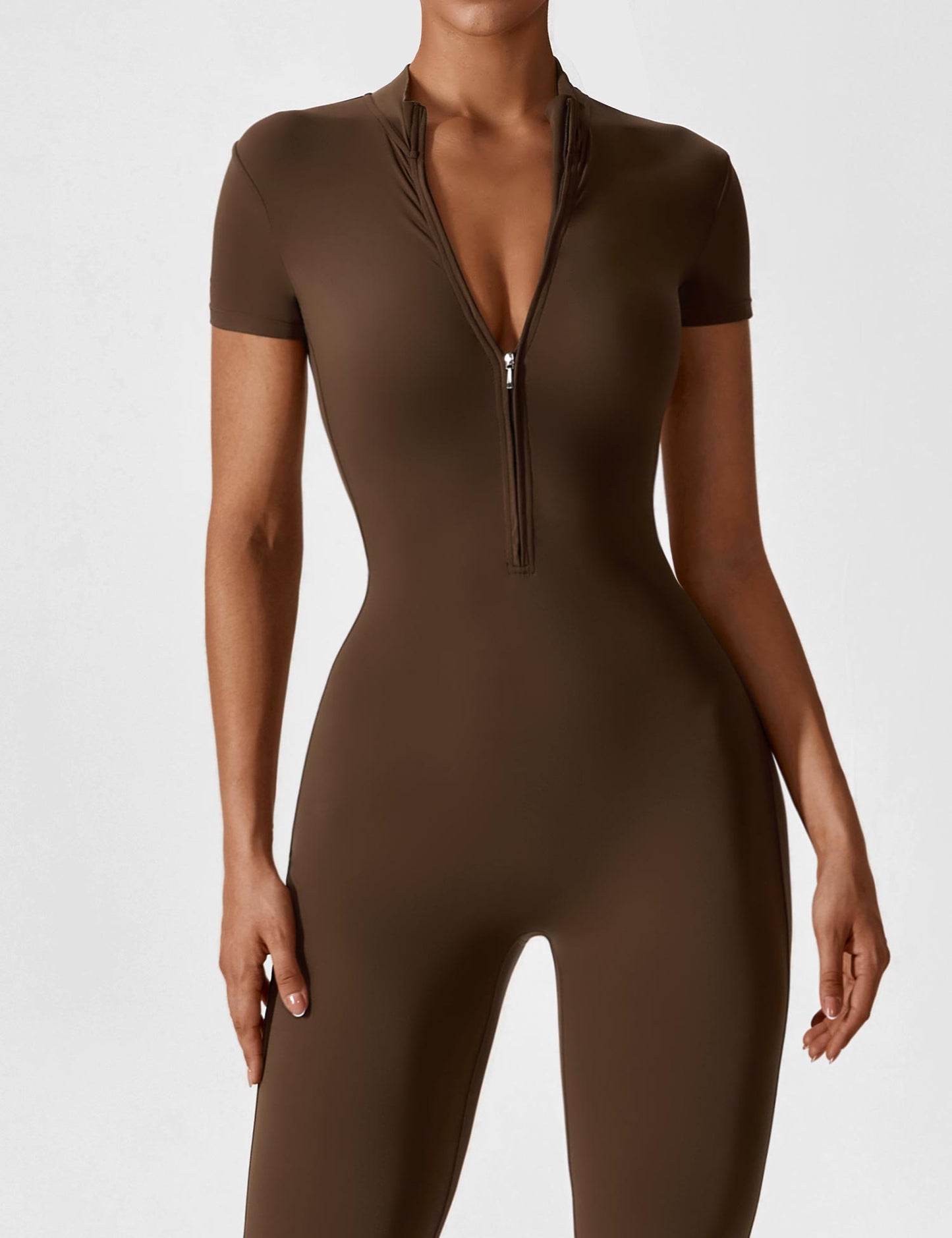 Long Sleeve/ Short Sleeve Zipper Jumpsuit