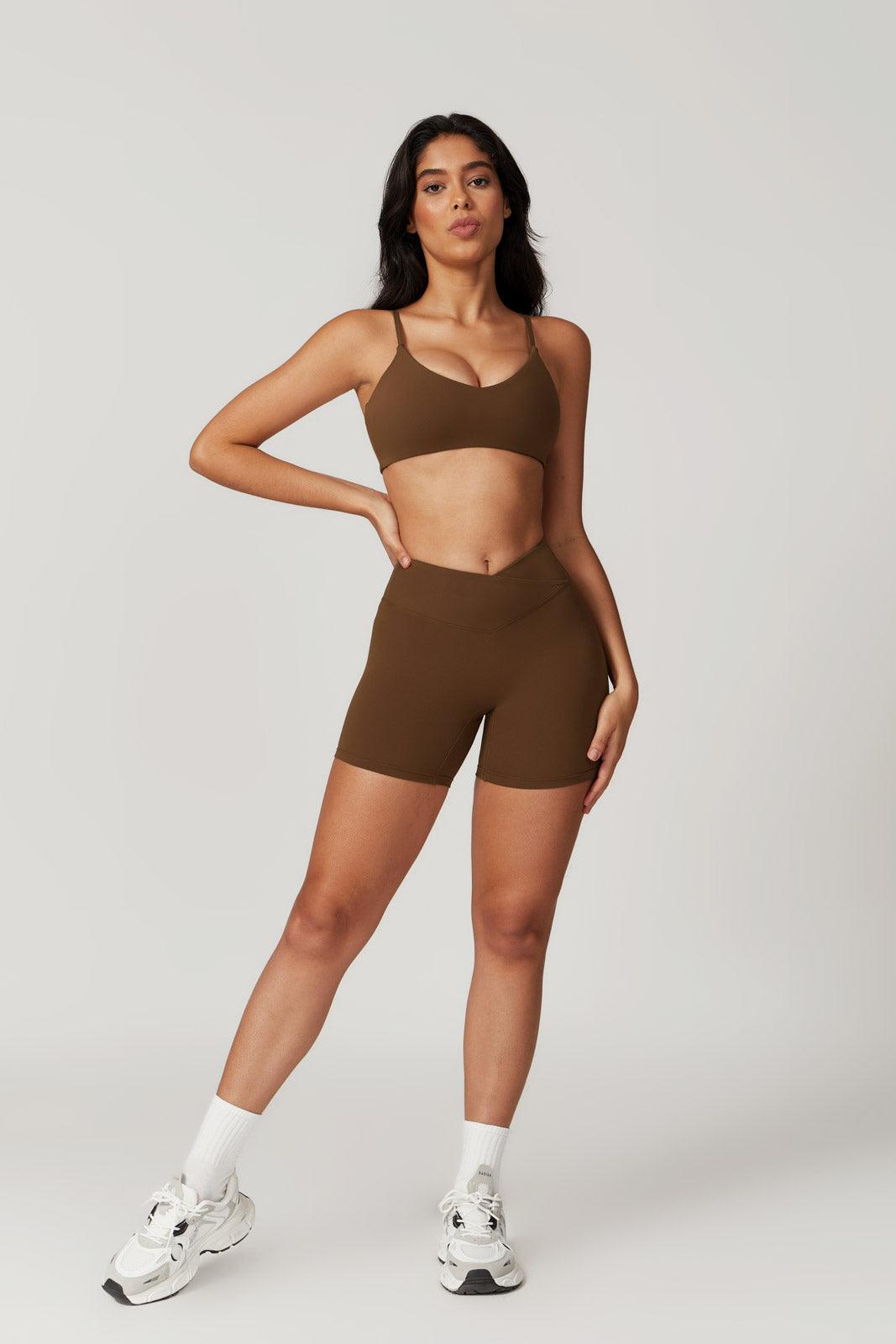 Zoe Sports Bra & Shorts Set - Brown