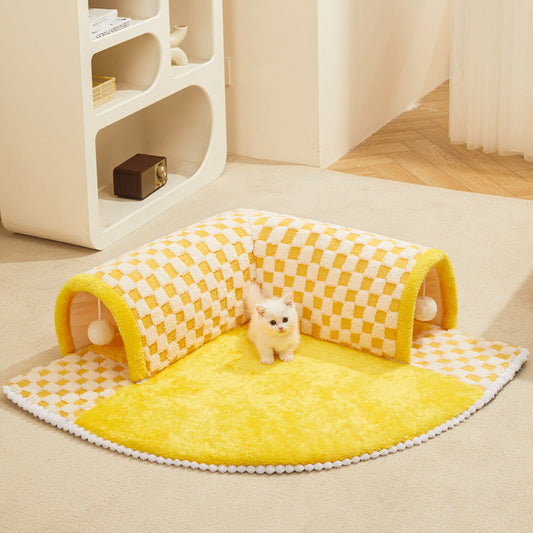 2-in-1 Funny Plush Plaid Pet Tunnel Bed Cat&Dog Bed