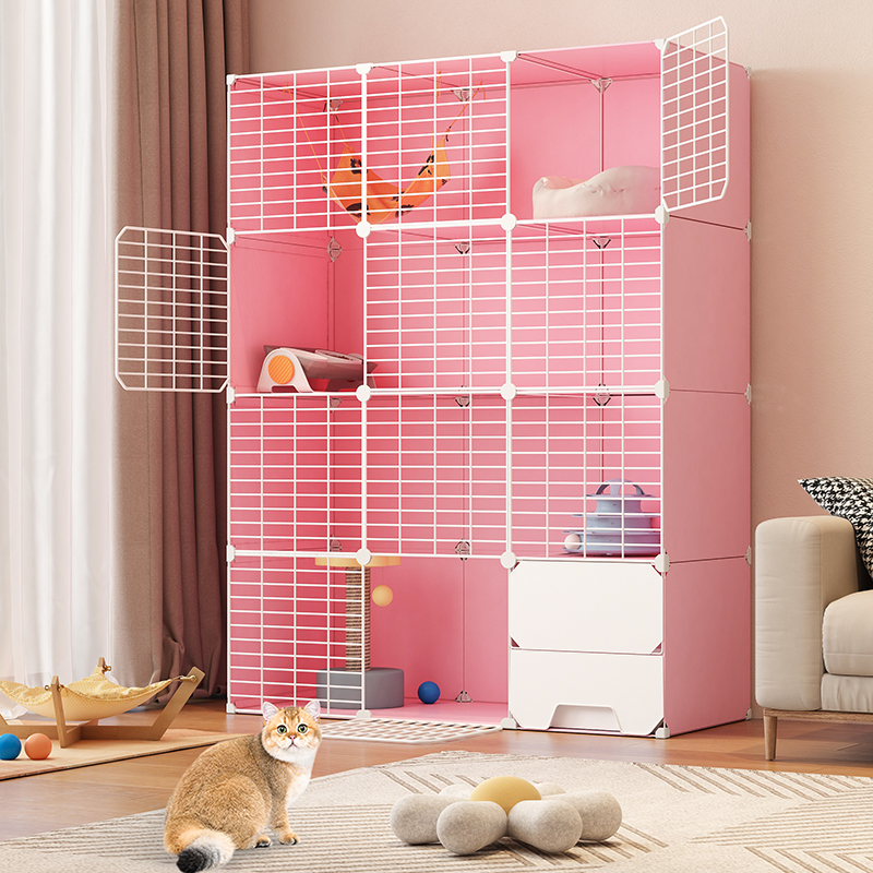 PP Cat Villa  Include Cat Litter Box Pink