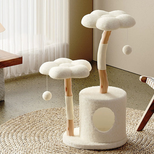 럭셔리 솔리드 우드 캣 콘도를 갖춘 현대적인 캣 트리 타워