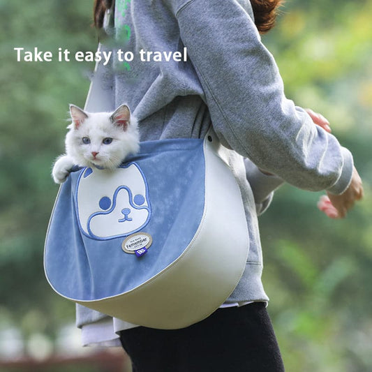 야옹 초상화 PVC+PU 여행 휴대용 고양이 가방 블루