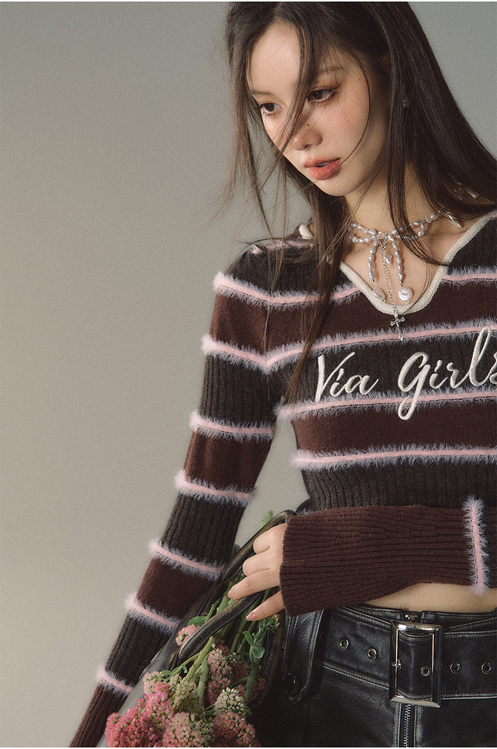 V-neck Striped Knitted Sweater