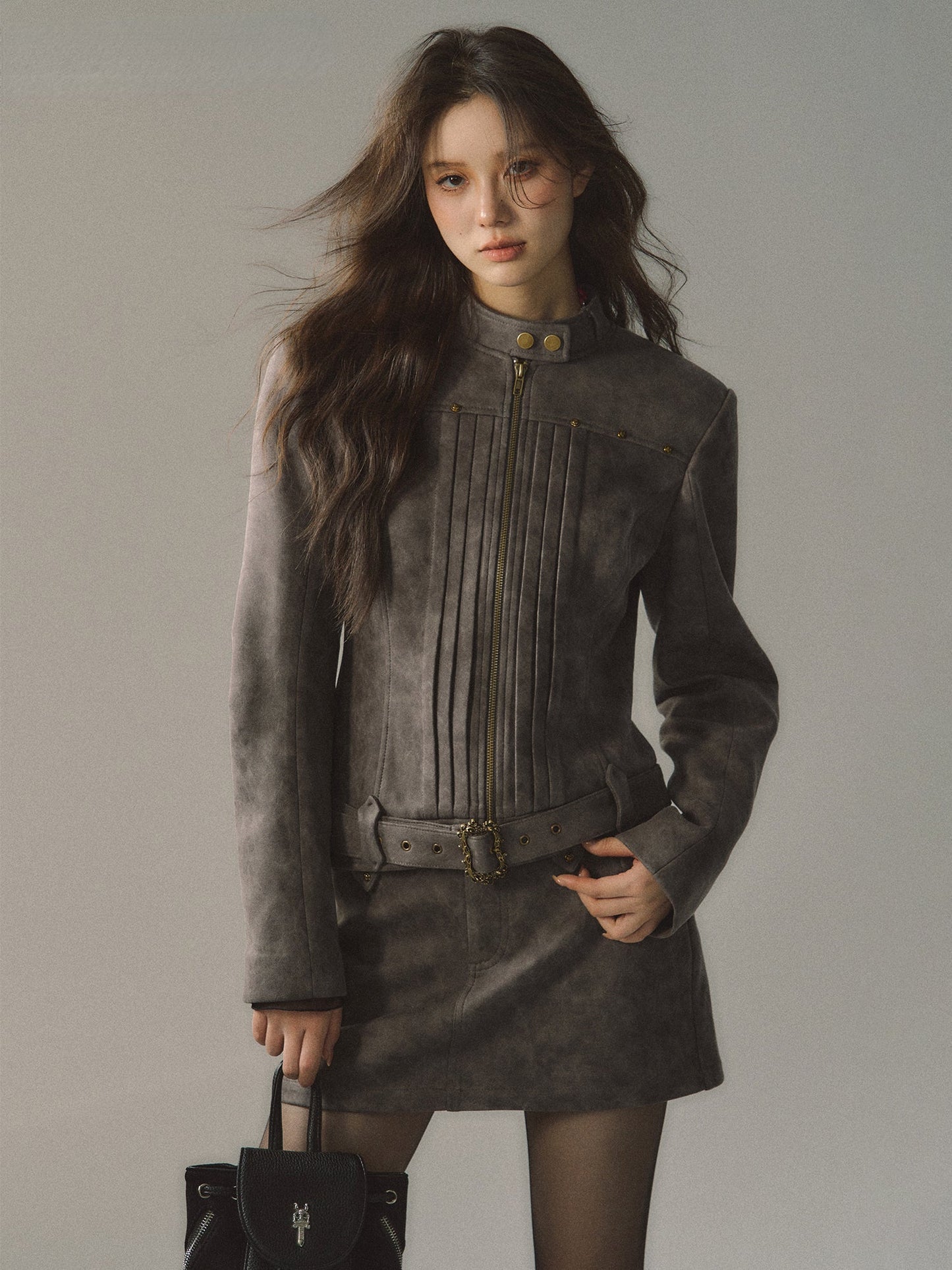 Suede Moto Jacket & Skirt Set