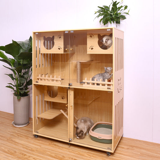 고급스러운 대형 공간 캐비닛 파노라마 강화 유리 도어 통합 고양이 빌라