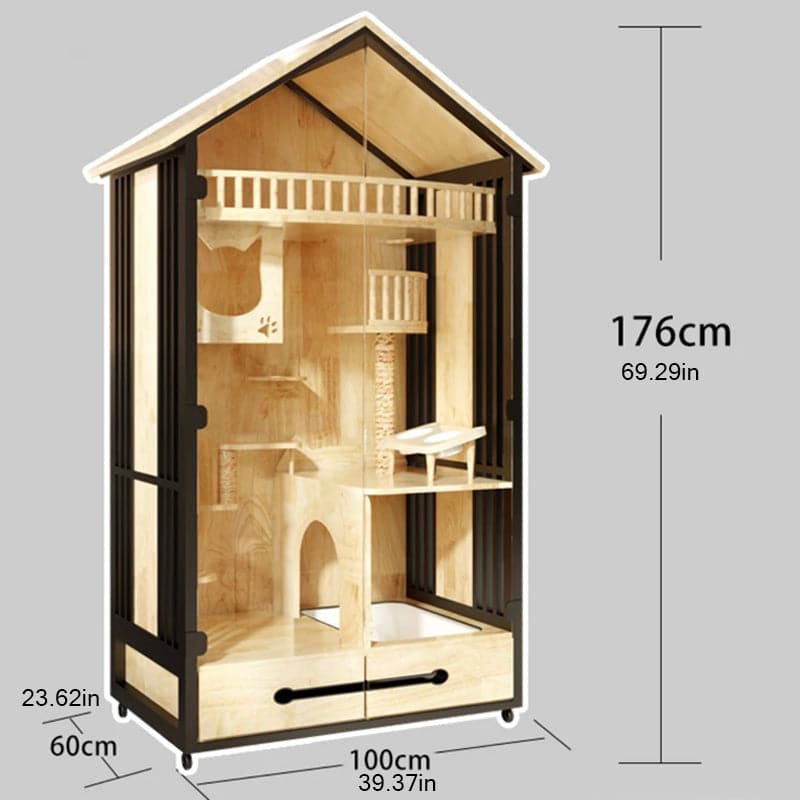 Solid Wood Cat Villa 176cm