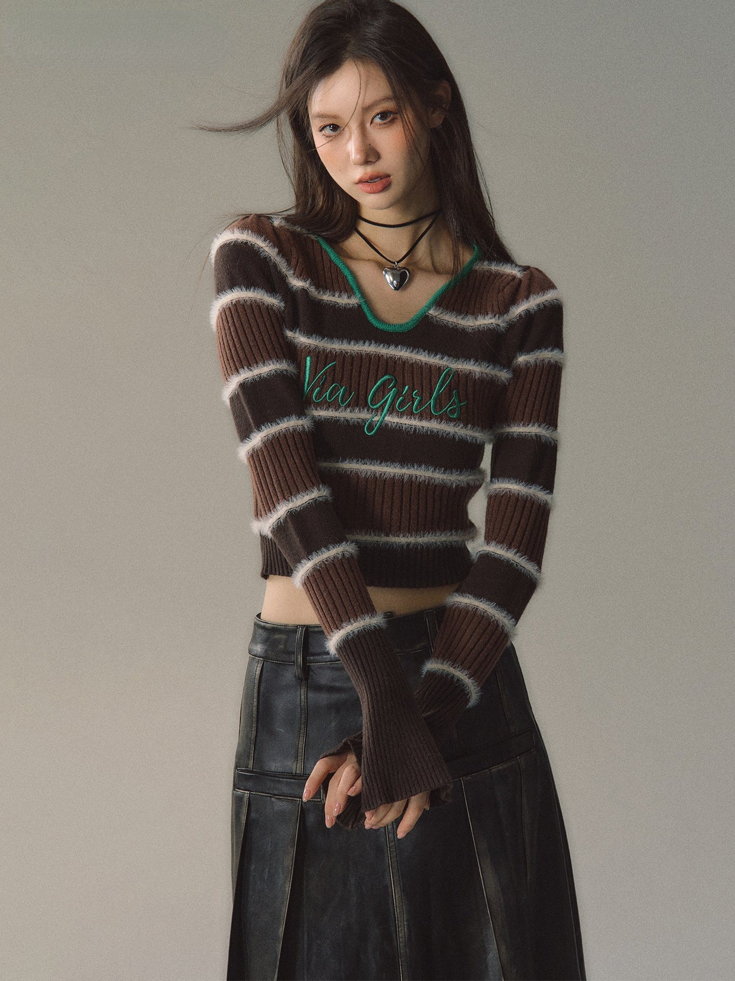 V-neck Striped Knitted Sweater