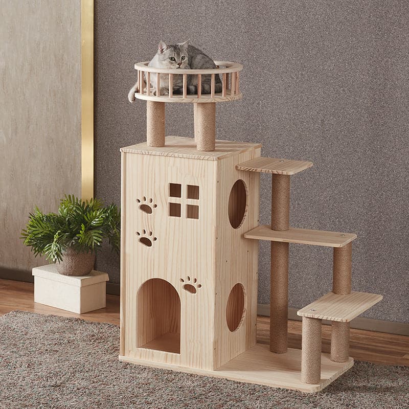 Solid wood large cat tree, cat villa