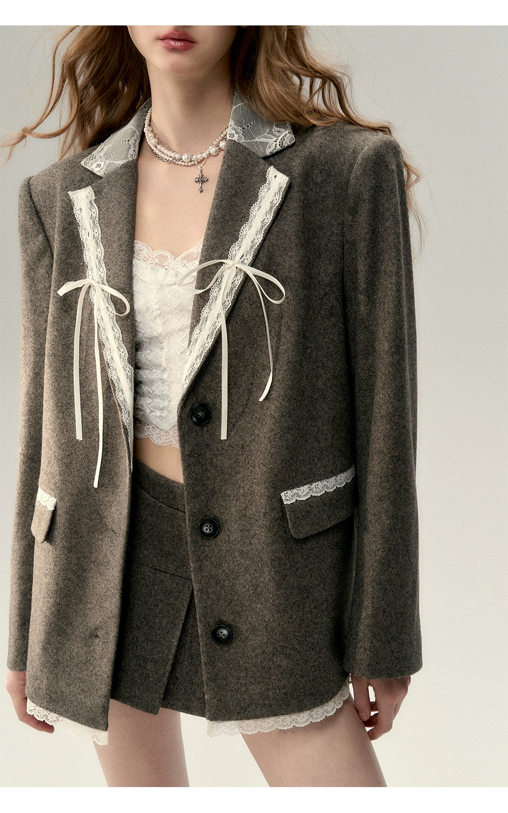 Taupe Lace Wool Blazer