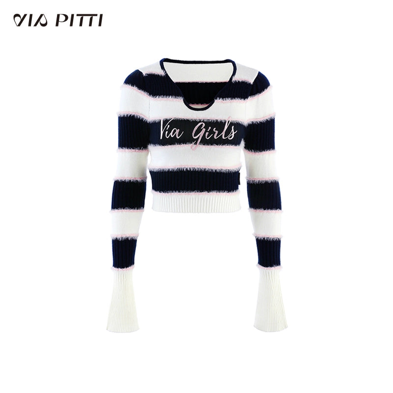 V-neck Striped Knitted Sweater