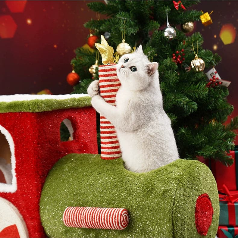 クリスマストレインカバー付き猫用ベッド 2匹用