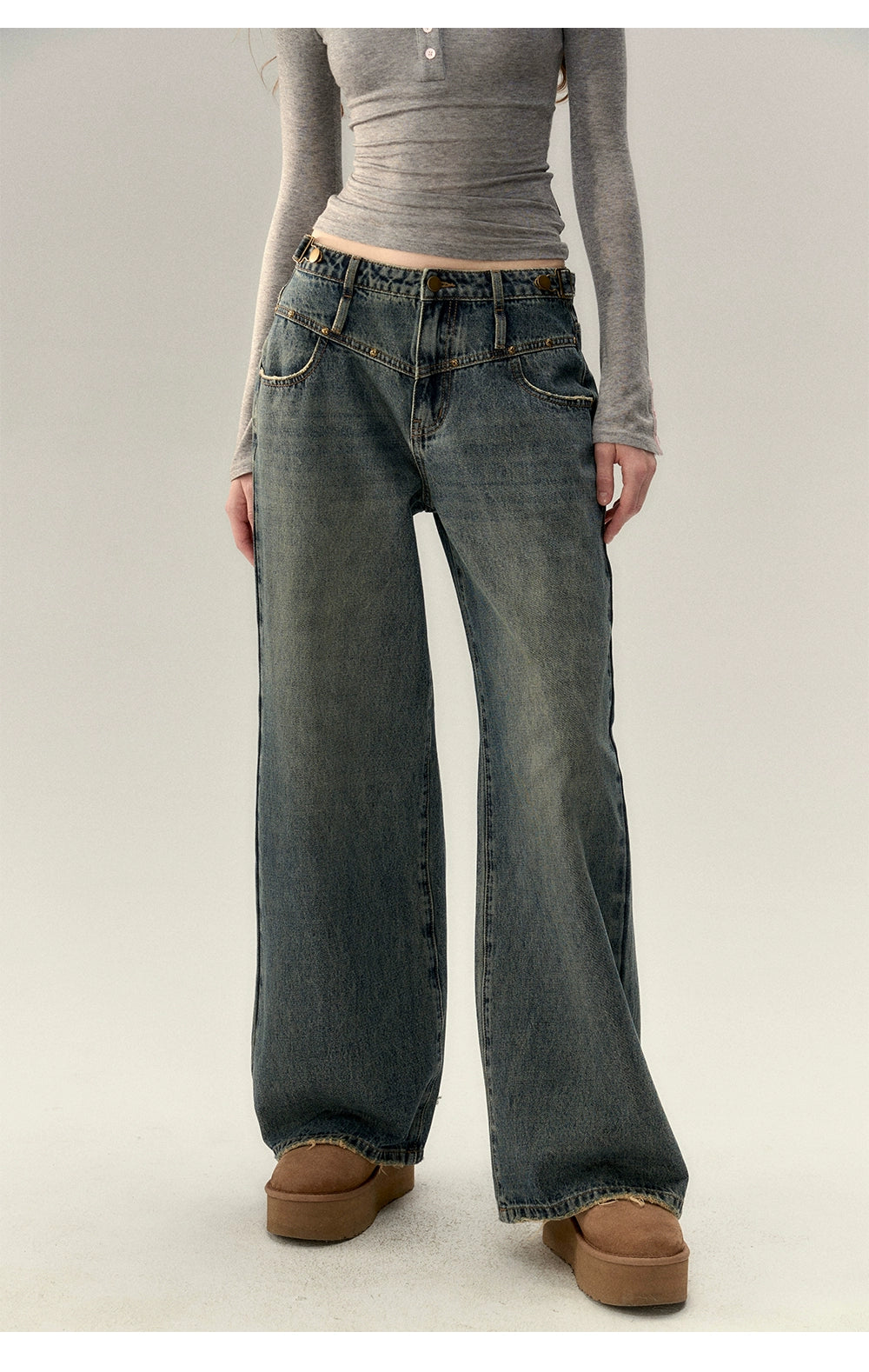 Vintage Blue Straight Leg Rivet Jeans