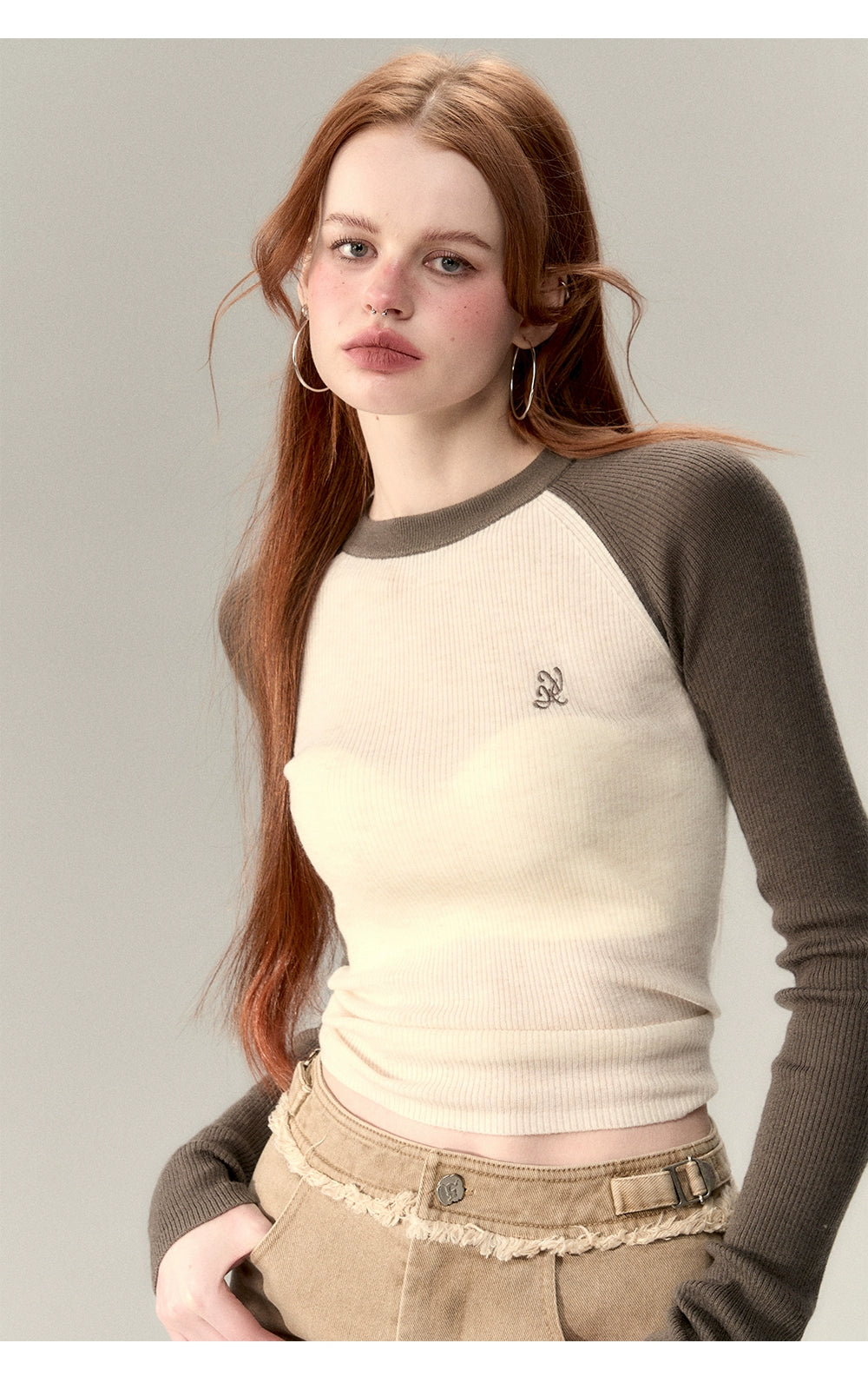 Apricot & Coffee Wool Knit Sweater