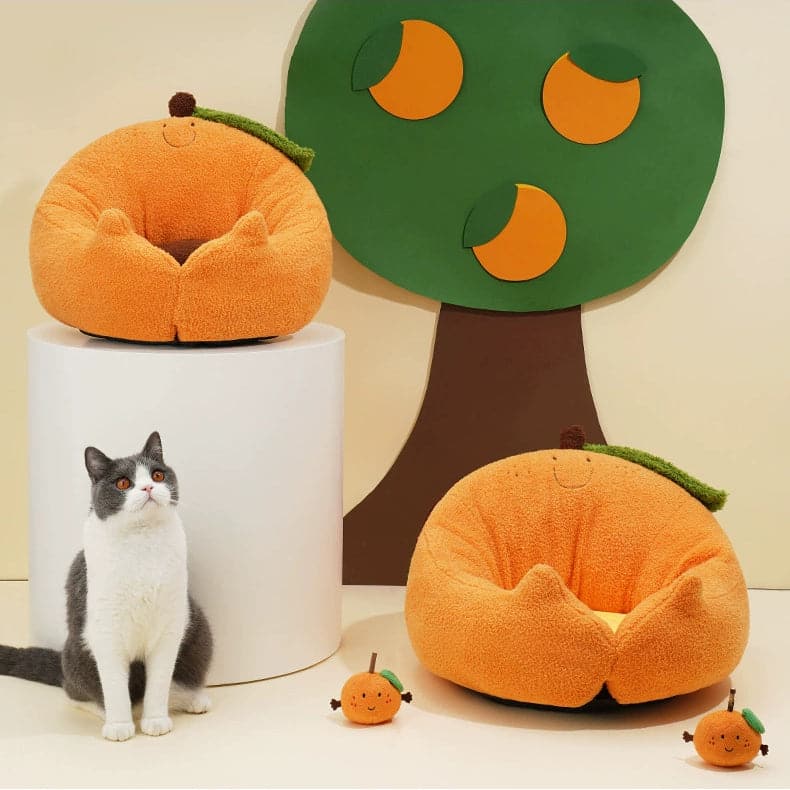 Orange /Frog Cuddler Cat Beds Orange /Green