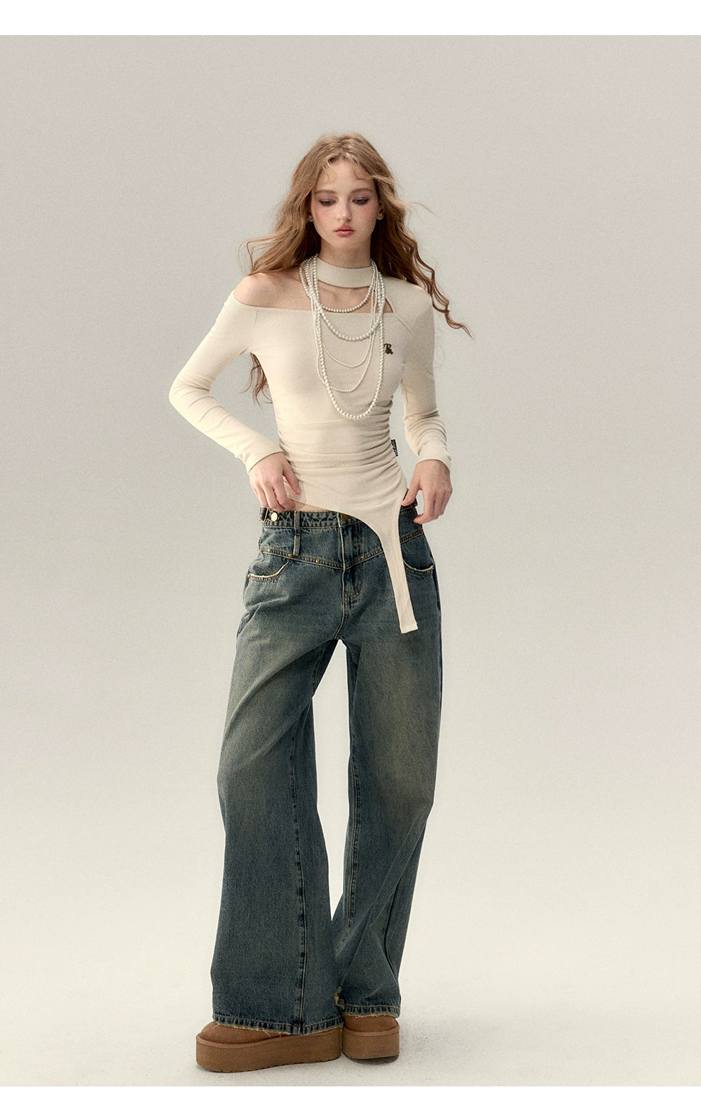 Vintage Blue Straight Leg Rivet Jeans